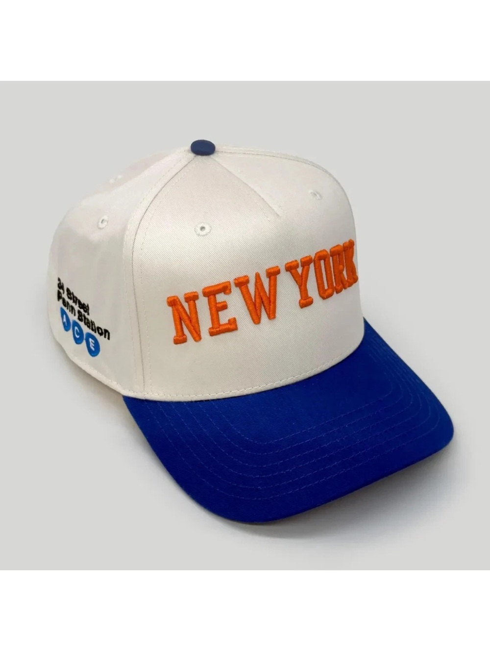 New York Embroidered Baseball Cap - Cream & Blue - Picture 2 of 3